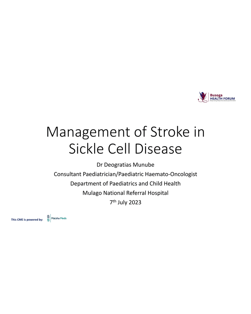 Management of Stroke in Sickle Cell Disease cover