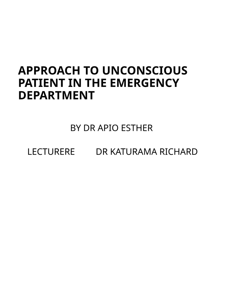Approach to an Unconscious Patient cover