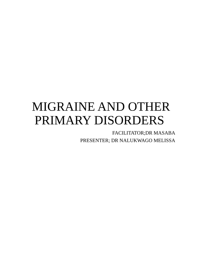 Migraine and Primary Headache Disorders cover