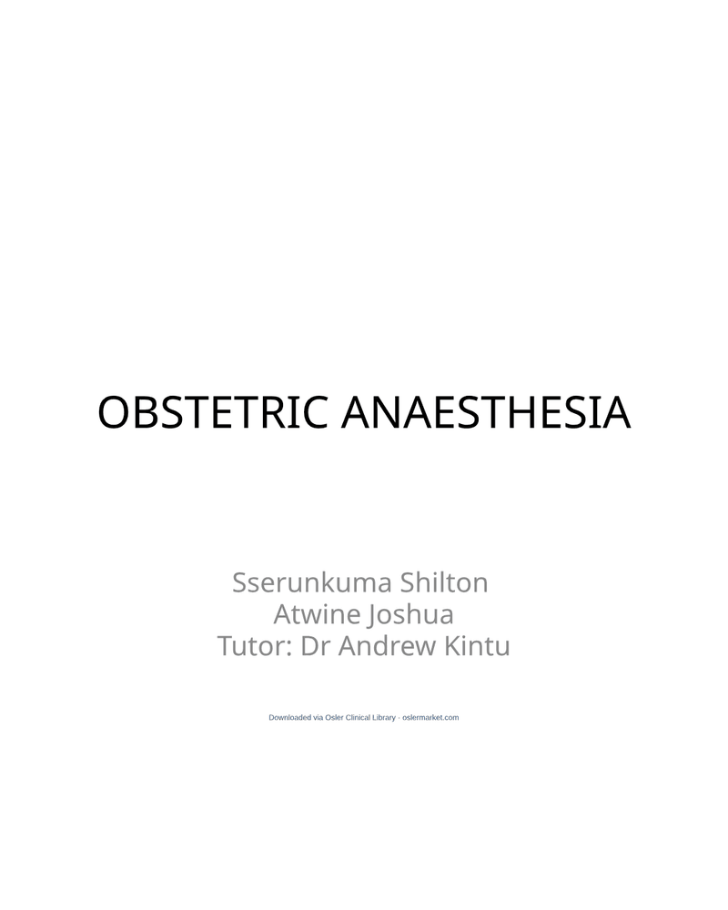 OBSTETRIC ANAESTHESIA OBGYN cover