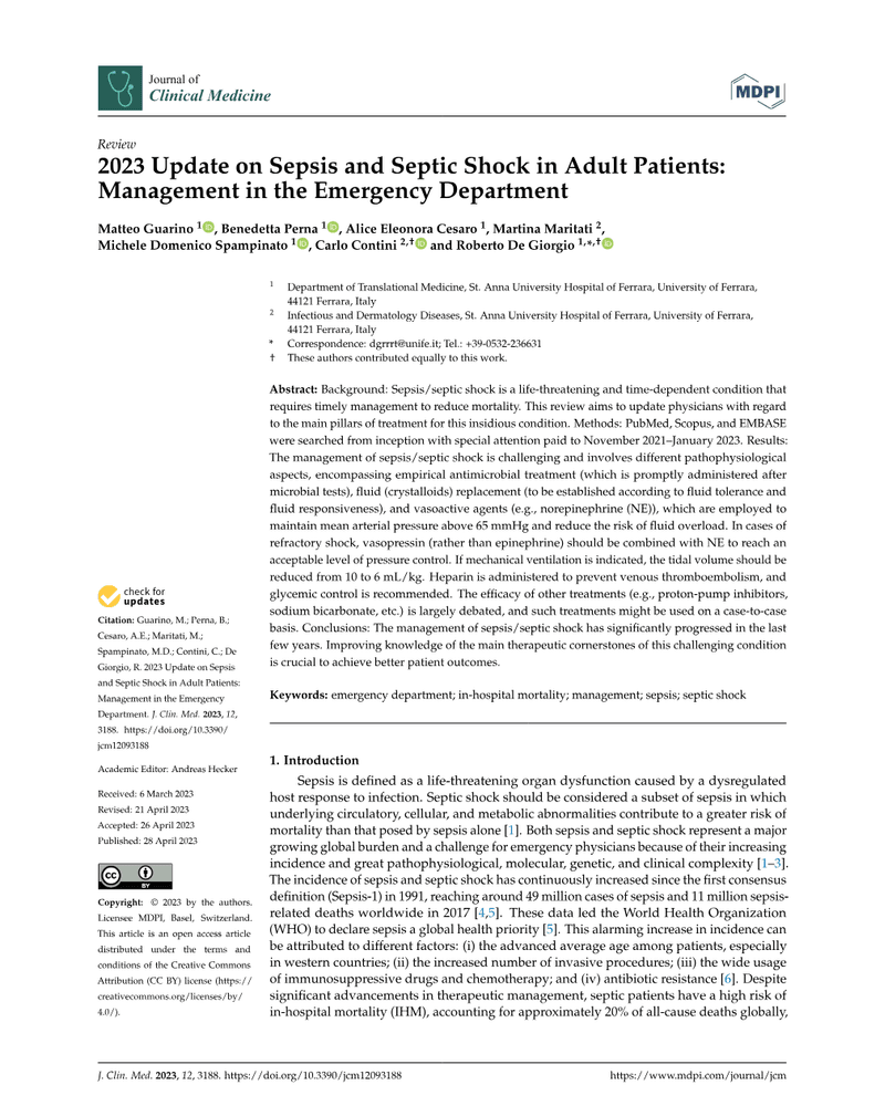 2023 Update on Sepsis and Septic Shock in Adult Patients cover