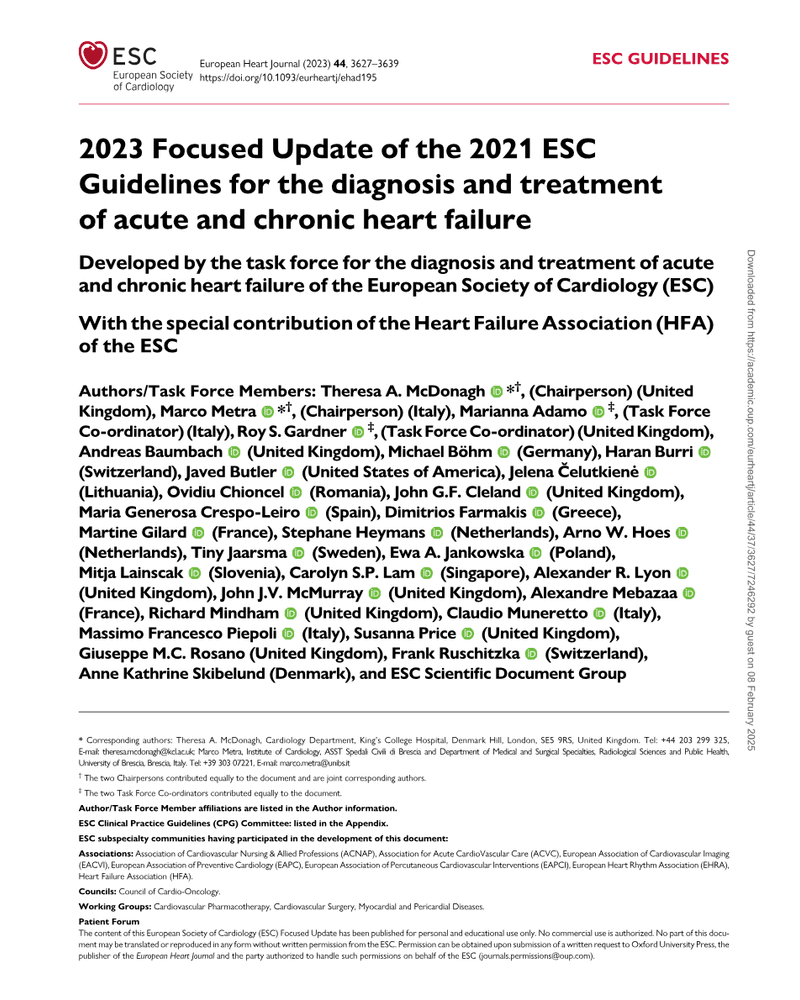 2023 Focused Update of the 2021 ESC Guidelines for the diagnosis cover