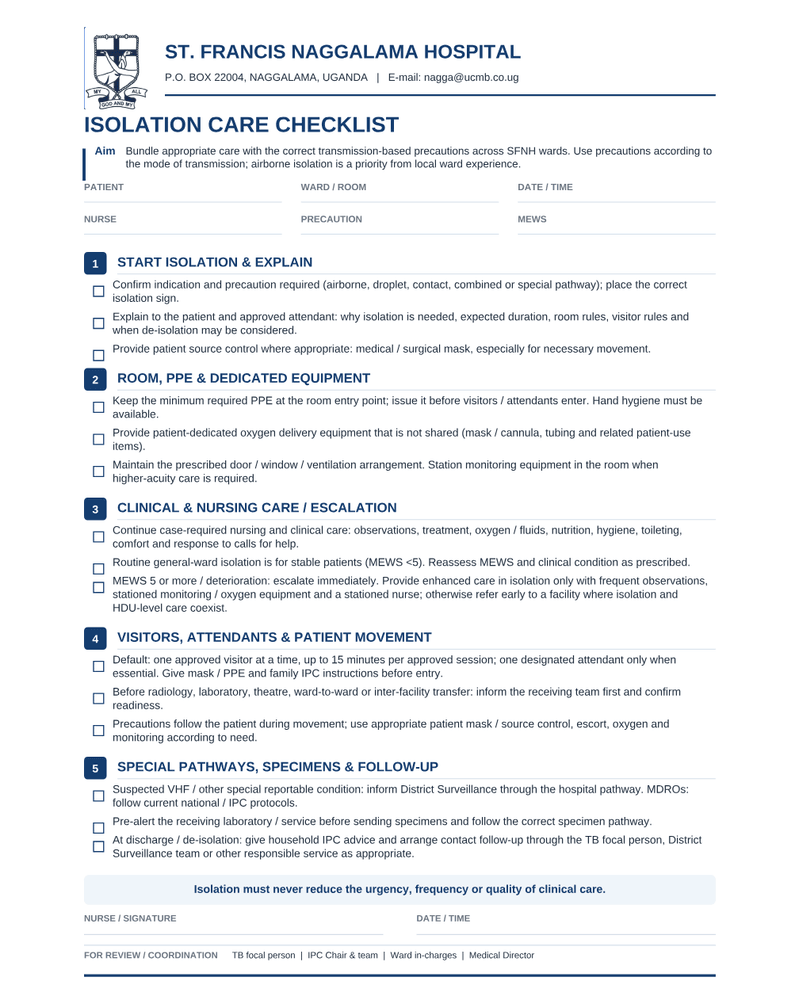 ISOLATION CARE CHECKLIST cover