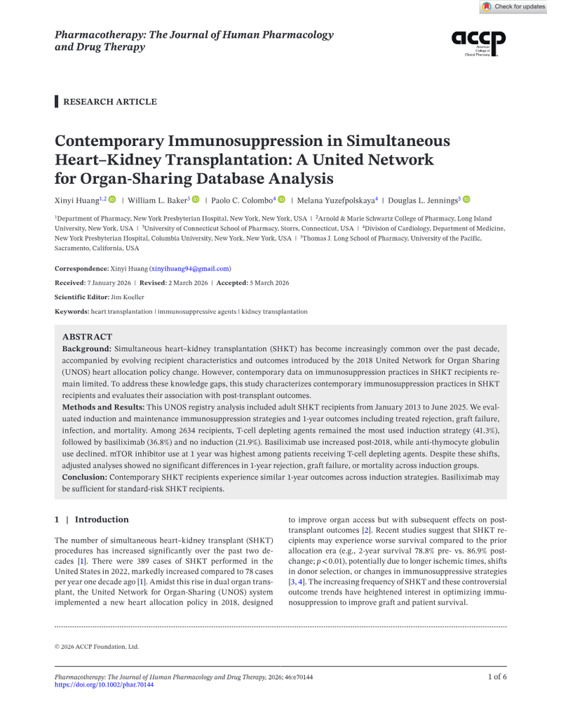 CONTEMPORARY IMMUNOSUPPRESSION IN SIMULTANEOUS HEART–KIDNEY TRANSPLANTATION: A UNITED NETWORK FOR ORGAN-SHARING DATABASE ANALYSIS cover