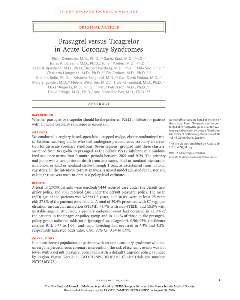 PRASUGREL VERSUS TICAGRELOR IN ACUTE CORONARY SYNDROMES cover