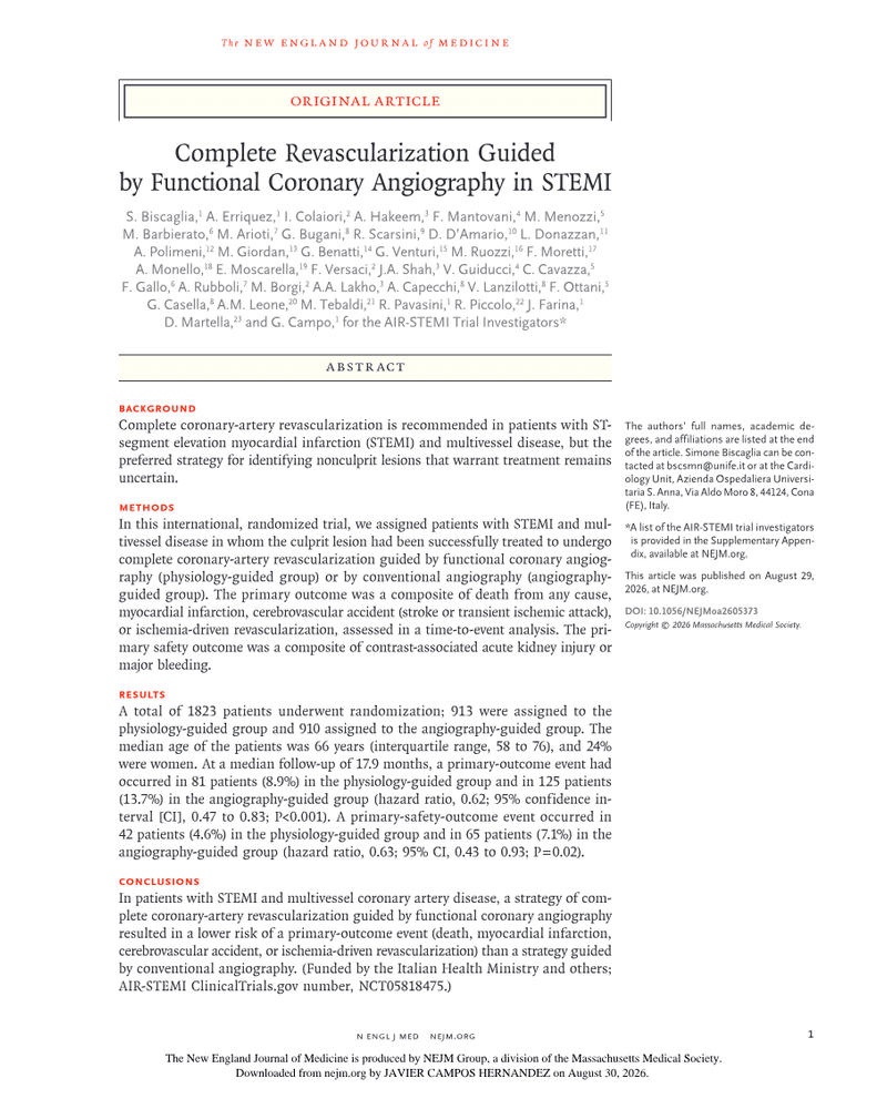 COMPLETE REVASCULARIZATION GUIDED BY FUNCTIONAL CORONARY ANGIOGRAPHY IN STEMI cover
