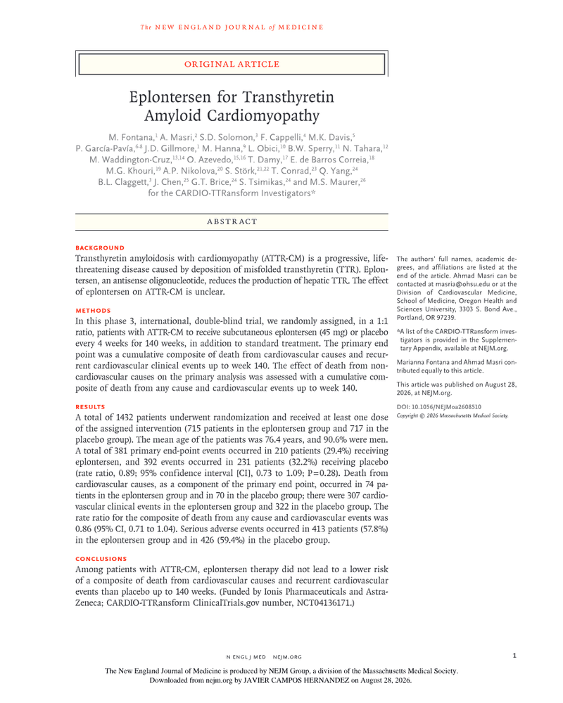 EPLONTERSEN FOR TRANSTHYRETIN AMYLOID CARDIOMYOPATHY cover