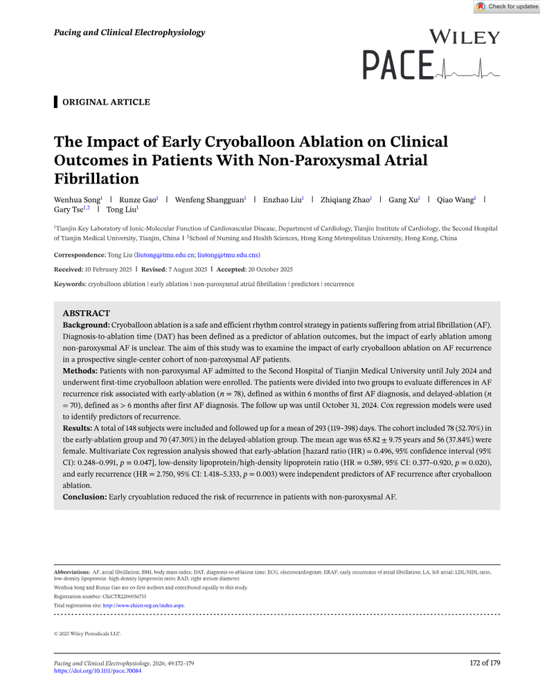 THE IMPACT OF EARLY CRYOBALLOON ABLATION ON CLINICAL OUTCOMES IN PATIENTS WITH NON-PAROXYSMAL ATRIAL FIBRILLATION cover
