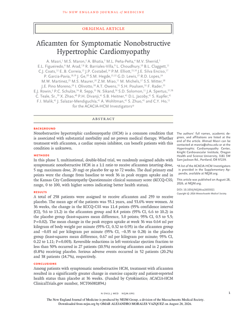 AFICAMTEN FOR SYMPTOMATIC NONOBSTRUCTIVE HYPERTROPHIC CARDIOMYOPATHY cover