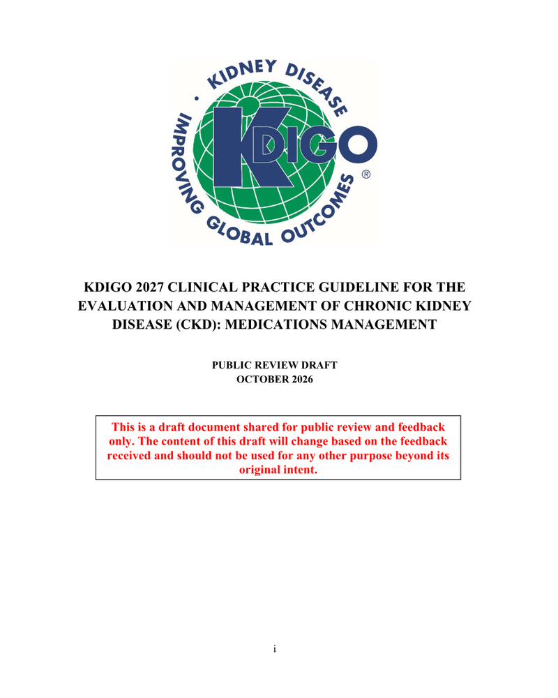 KDIGO 2027 Clinical Practice Guideline for the Evaluation and Management of Chronic Kidney Disease (CKD): Medications Management cover